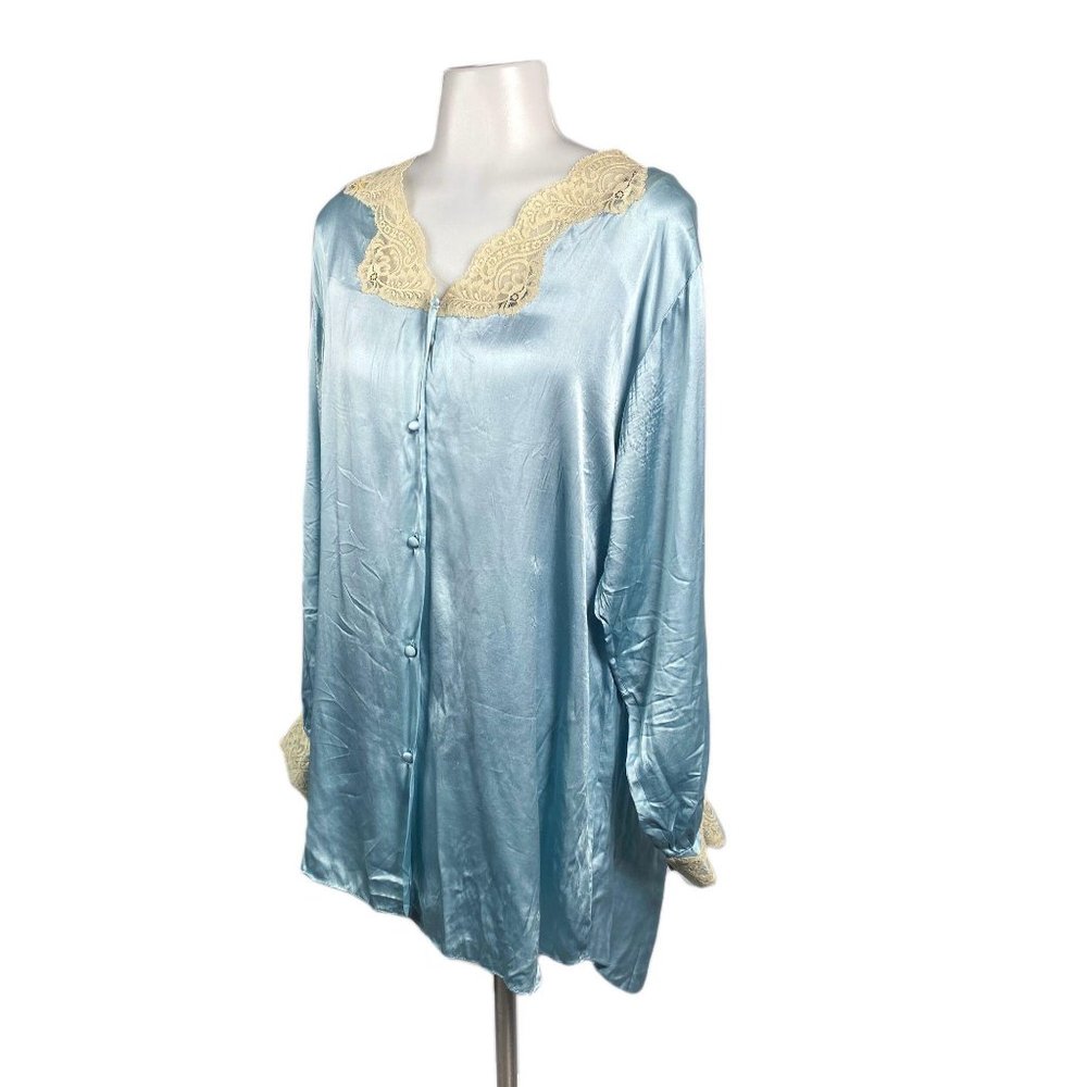 Vintage Treesha Baby Blue Silk Nightshirt, Large